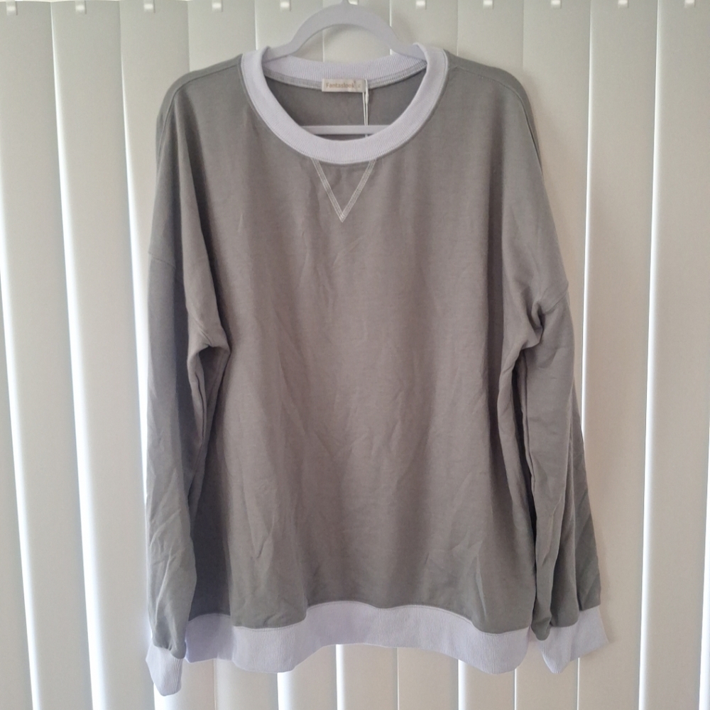 Fantaslook Solid Gray Crewneck Sweatshirt